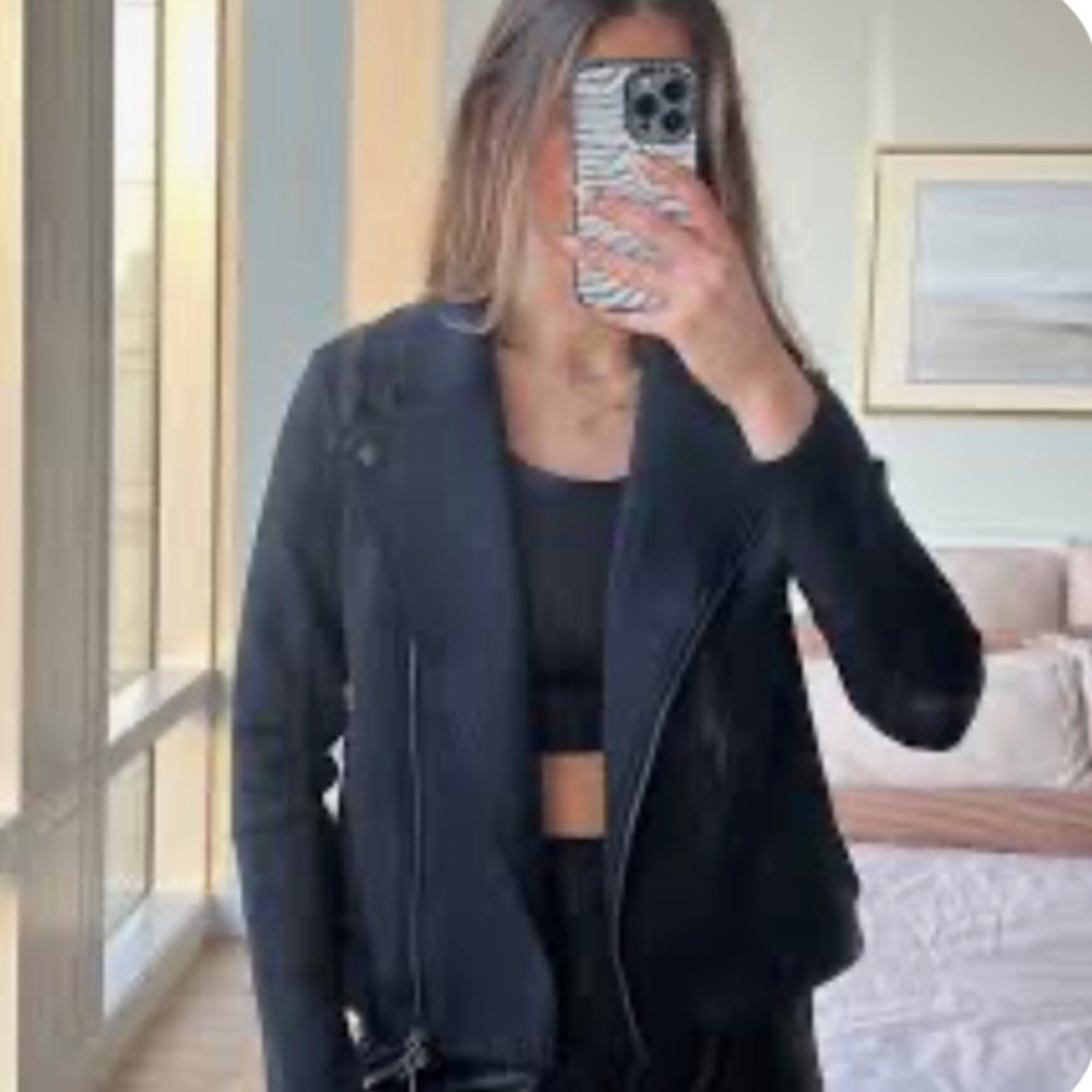 LIKE NEW! • JOY LAB • Black Neoprene Moto Motorcycle Jacket - Picture 7 of 16